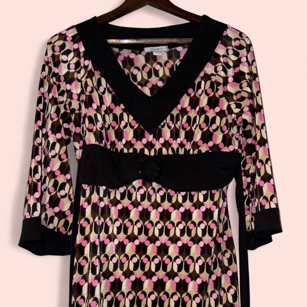 Vintage 1960s Mod Style Babydoll Belted Top/Mini Dress in Black and Pink